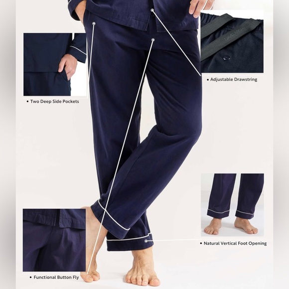 NWT David Archy Men's Long Sleeve Cotton Button-Down Pajamas Set/Navy Blue XL - Picture 7 of 10